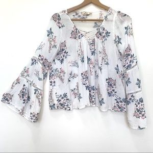Hollister White Floral Blouse Long Sleeve Size M